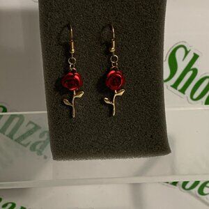 HER Earrings Drop Dangle Hook Jewelry Disney Beauty And The Beast Enchanted Rose